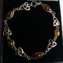 Vintage 925 Sterling Silver Genuine Amber Stone Celtic Trinity Knot Triquetra Triskelion Trikele Bracelet length 7,5" - 8,7g Image 2