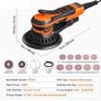 Random Orbital Sander 5 & 6-Inch, 350W Brushless Orbital Sander, 10,000 PRM 6 Variable Speed Electric Palm Sander with 20PCS Sandpapers, Dust Connector & Hose for Woodworking Detailing Sanding Image 4