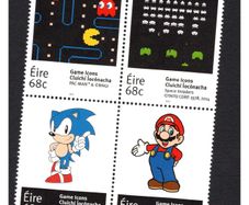 2014 Ireland Game Icons (Pac Man & Bingi, Space Invaders, Sonic the Hedgehog & Super Mario) Commemorative Stamps Mint Never Hinged (MNH)