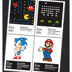 2014 Ireland Game Icons (Pac Man & Bingi, Space Invaders, Sonic the Hedgehog & Super Mario) Commemorative Stamps Mint Never Hinged (MNH)