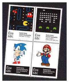 2014 Ireland Game Icons (Pac Man & Bingi, Space Invaders, Sonic the Hedgehog & Super Mario) Commemorative Stamps Mint Never Hinged (MNH)