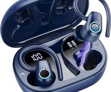 NEW SALE | 2023 Wireless Earphones Bluetooth 5.3 Headphones Wireless, Ear Buds Wireless Earbuds with Earhooks, IP7 Waterproof 50H Stereo Wireless Headphones Sport, Dual LED Display, Deep Blue