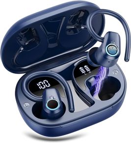 NEW SALE | 2023 Wireless Earphones Bluetooth 5.3 Headphones Wireless, Ear Buds Wireless Earbuds with Earhooks, IP7 Waterproof 50H Stereo Wireless Headphones Sport, Dual LED Display, Deep Blue