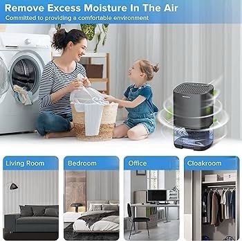 NEW SALE | Dehumidifier for Home, 1000mL with Auto Shut Off, 258 sq ft Portable Ultra Quiet Small Dehumidifiers against Moisture Mold