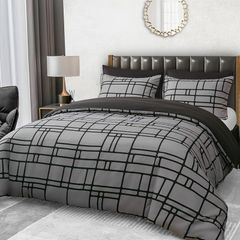 MULTIPLE SIZES AVAILABLE Double Duvet Cover Set Doublesided Bedding Set 3 PCS With Pillowcases Ultra Soft Anti Allergic Non Iron Luxury Microfiber (Gray, Double (200 x 200 cm)