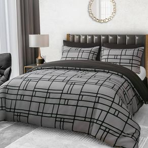 MULTIPLE SIZES AVAILABLE Double Duvet Cover Set Doublesided Bedding Set 3 PCS With Pillowcases Ultra Soft Anti Allergic Non Iron Luxury Microfiber (Gray, Double (200 x 200 cm)