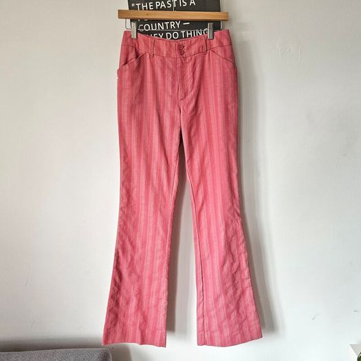 Vintage Y2K baby pink flared trousers striped mid rise cotton Size 8