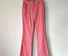 Vintage Y2K baby pink flared trousers striped mid rise cotton Size 8