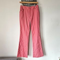 Vintage Y2K baby pink flared trousers striped mid rise cotton Size 8