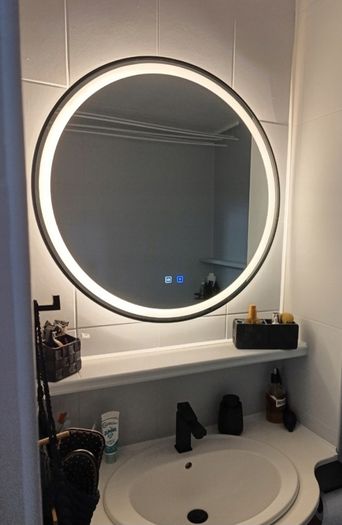 LED Bathroom Mirror 60cm Black Frame Antifog