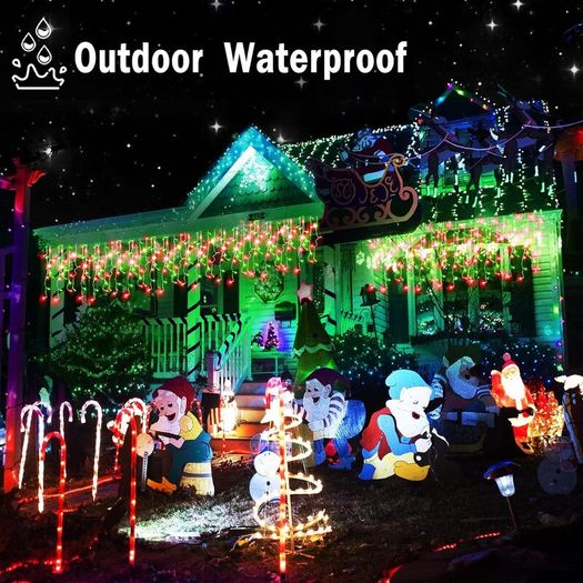 Icicle Lights Outdoor, 1216 LED 30m/98.5ft Christmas Lights Waterproof Fairy Lights Plug in String Lights with 8 Modes Clear Cable Holiday Lighting for Window/Garden/Party (Red & Green)