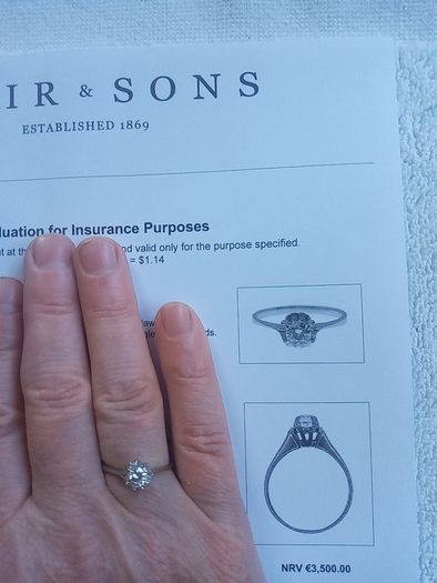 Diamond cluster engagement ring with papers
