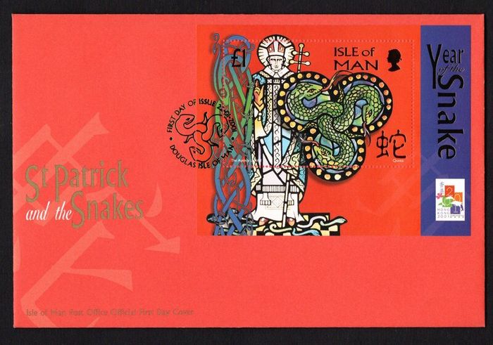 2001 Isle of Man Chinese Near Year, year of the Snake Commemorative Stamp Miniature Sheet First Day Cover (FDC)