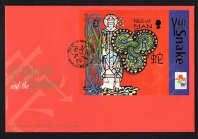2001 Isle of Man Chinese Near Year, year of the Snake Commemorative Stamp Miniature Sheet First Day Cover (FDC)