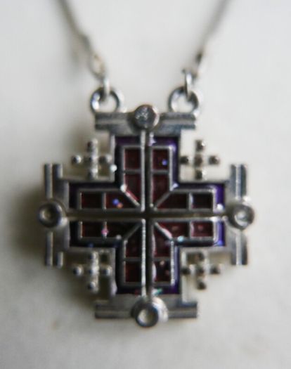 Vintage Silver 925 Jerusalem Cross Necklace Open Pendant Sterling Plated Holy Chain