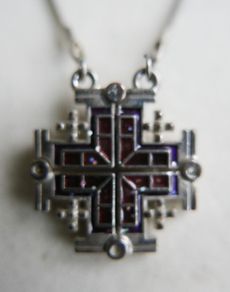 Vintage Silver 925 Jerusalem Cross Necklace Open Pendant Sterling Plated Holy Chain