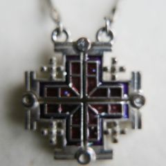 Vintage Silver 925 Jerusalem Cross Necklace Open Pendant Sterling Plated Holy Chain