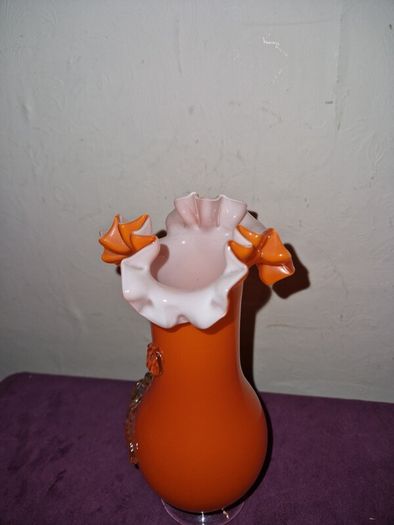 1960's Orange ruffled blown glass vase