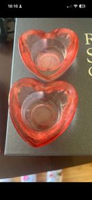 Set of 2 Red Heart-Shaped Glass Candle Holders