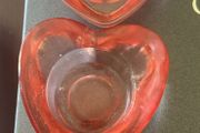Set of 2 Red Heart-Shaped Glass Candle Holders