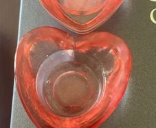 Set of 2 Red Heart-Shaped Glass Candle Holders