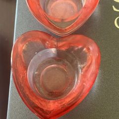 Set of 2 Red Heart-Shaped Glass Candle Holders