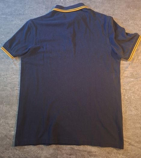 Fred Perry Navy Blue Polo Shirt Yellow Gold Twin Tip Laurel Size L