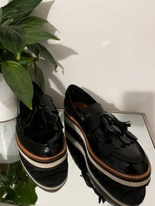 Real leather black patent loafers