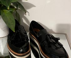 Real leather black patent loafers