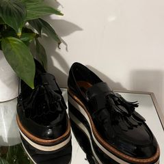 Real leather black patent loafers