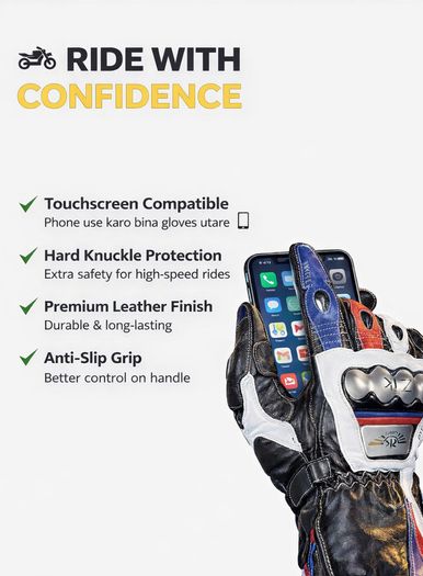 Premium Touchscreen Motorcycle Riding Leather Gloves