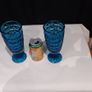 A pair of blue/deep turquoise glass vases Image 2