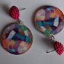 Round Geometric Pattern Beaded Stud Earrings Image 5