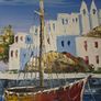 Oil on Canvas by Vinno Mediterranean Scene - Framed Image 6