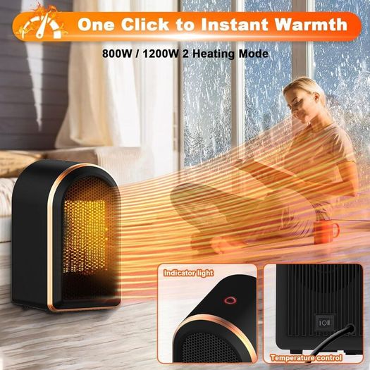 Electric Heater, Space Heater with 800W/1200W Heating Modes Portable PTC Ceramic Plug in Heaters for Home Low Energy Adjustable Heater Tip-Over & Overheat Protection Room Bedroom Office
