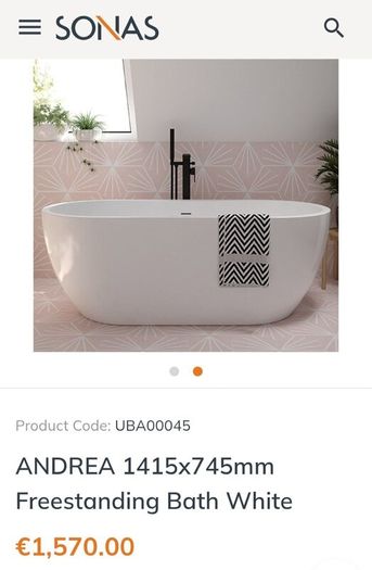 Freestanding Bath Brand New SONAS Andrea 1415mm
