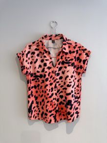 Pre Owned Leopard Print Short Sleeve Button-Down Shirt