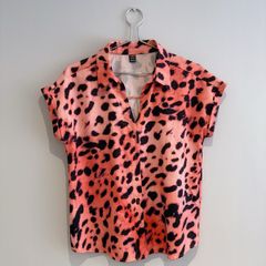 Pre Owned Leopard Print Short Sleeve Button-Down Shirt