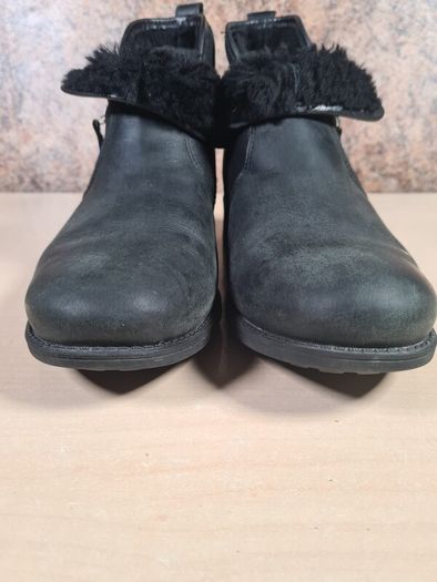 Womens Ugg Lavelle Ankle Boots Black Leather  Wool Lined Size Uk 5 Eu 38