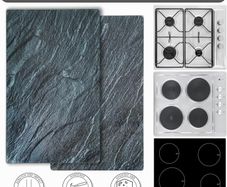 Universal Gas Electric Induction Hob Covers | Set of 2 Glass Hob Cover for Gas Electric Stove Cookers | Large Chopping Board Worktop Savers for Kitchen - Kinway (Black Marble Design)