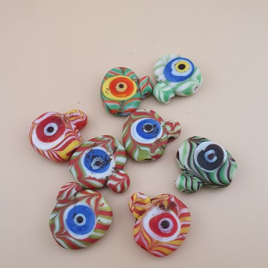 Vintage Venetian Style Feather Desgin Eyes Glass Bead Pendant