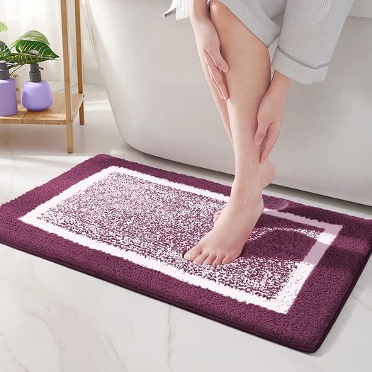 40 x 60cm Microfiber Soft Bath Mat, Non-slip Bathroom Mat Machine-washable, Shower Water Absorbent Bath Rug Durable Floor Mats (Purple)