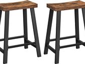 _Set of 2 Bar Stools with Curved Seat Kitchen Dining Room Study Industrial Design 46.2 x 33 x 60 cm Vintage Brown/Black