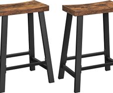 _Set of 2 Bar Stools with Curved Seat Kitchen Dining Room Study Industrial Design 46.2 x 33 x 60 cm Vintage Brown/Black