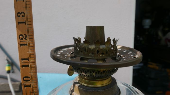 Vintage Victorian oil lamp CAST IRON BASE with Bristol  bowl