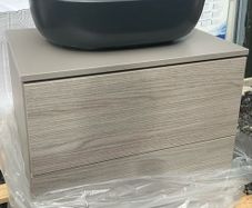 Virgo Wall-Hung Vanity Unit Dark Oak 60cm + Anthracite Basin