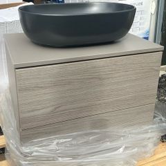 Virgo Wall-Hung Vanity Unit Dark Oak 60cm + Anthracite Basin