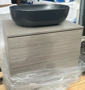 Virgo Wall-Hung Vanity Unit Dark Oak 60cm + Anthracite Basin