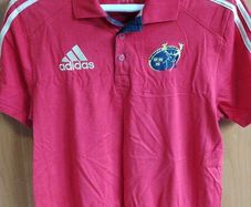 Adidas Munster Rugby Polo Shirt | Red, Gold Stripes