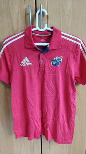 Adidas Munster Rugby Polo Shirt | Red, Gold Stripes